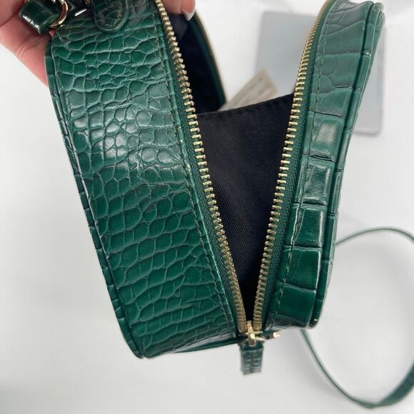 ZARA Basic Green Croc Embossed Faux Leather Top Handle Crossbody Zip Bag - Picture 13 of 15